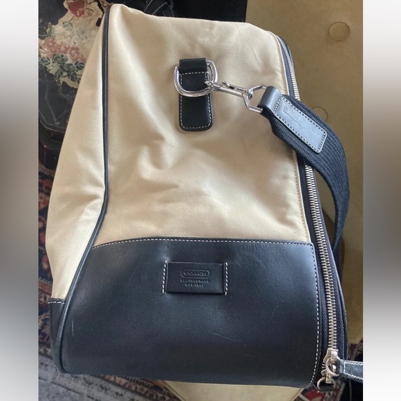 Coach Luggage Leather Detail Travel Duffle Bag Suitcase Travel Beige Brown - Picture 8 of 16